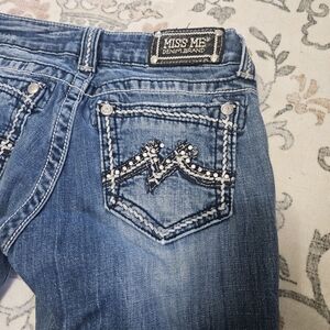 Miss Me Boot Cut Jeans with Embellished Pockets - Blue